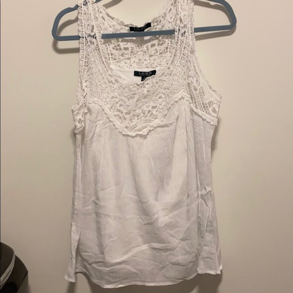 Ralph Laurent Women White Embroidered Sleeveless Tank Top Size Medium - Picture 1 of 4